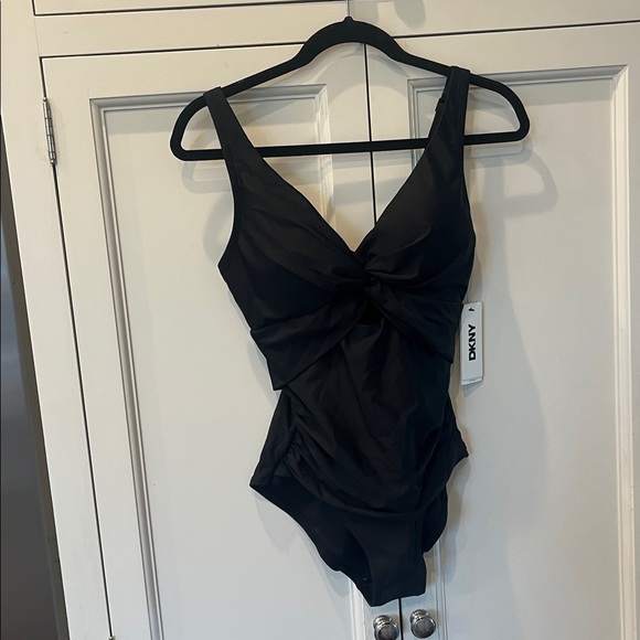 DKNY Black Twist-Front One Piece Swimsuit - Picture 3 of 4